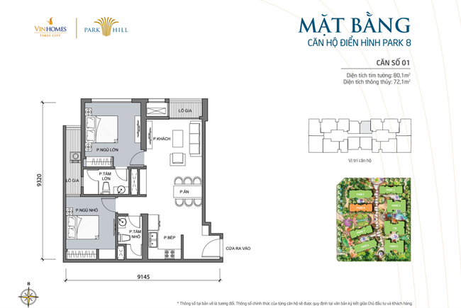 Mặt bằng căn hộ điển hình số 01 toà Park 8