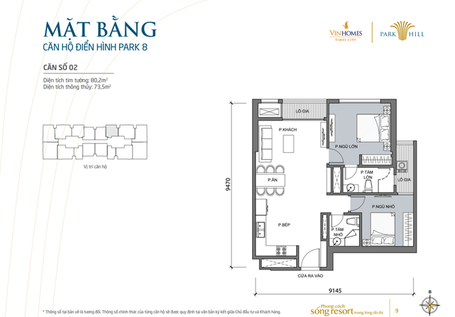 Mặt bằng căn hộ điển hình số 02 toà Park 8