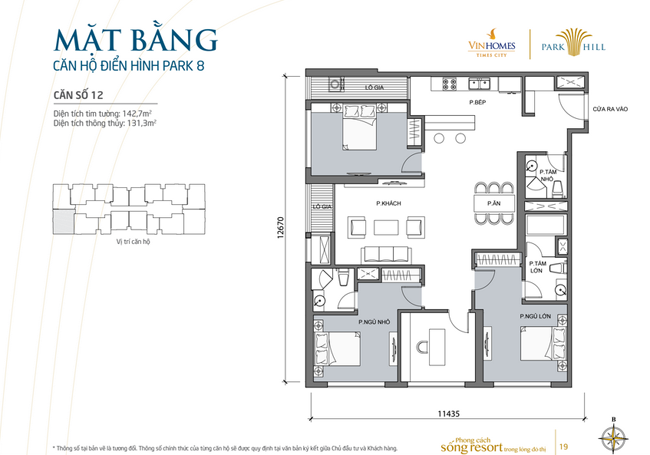 Mặt bằng căn hộ điển hình số 12 toà Park 8