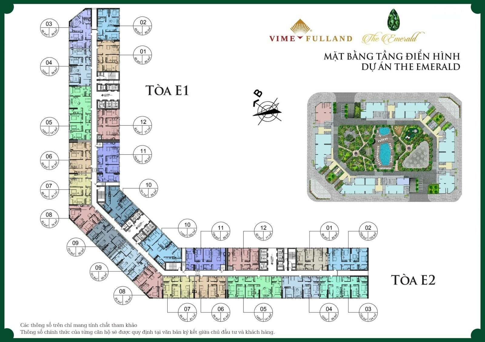 Mặt bằng tòa E1, E2 chung cư The Emerald