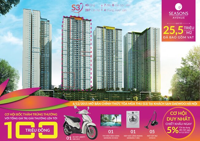 Mở bán chính thức tòa S3 Seasons Avenue tại khách sạn Deawoo