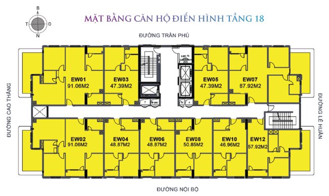Thiết kế mặt bằng điển hình tầng 18 của Eurowindow Tower Nghệ An